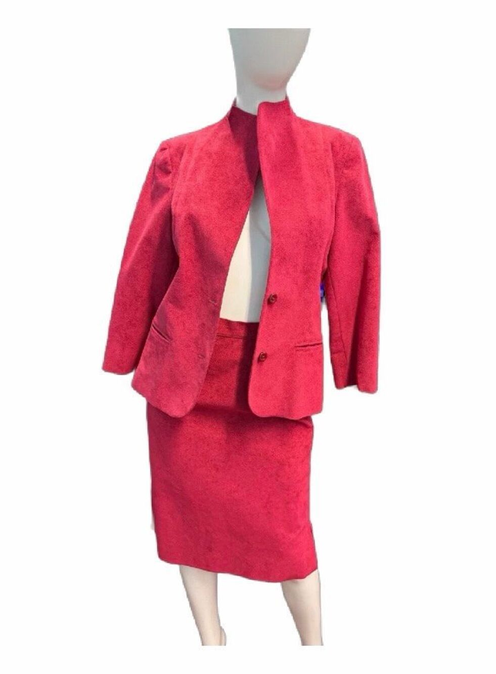 Samuel Robert Burgundy Red Vintage Microsuede Skirt Suit Eomens Size 12